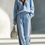Cozy Color-blocked Linen-cotton Sweatshirt And Pants Set