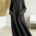 Women's New Spring Collection Round Neck Long-sleeved Casual Loose Denim Dress With Pockets.