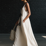 Classic Elegant Color-blocked Tie-neck Maxi Dress