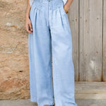 Women's Solid Color High-waisted Pleated Casual Loose Cotton And Linen Wide-leg Pants