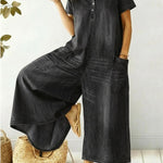 Women's Loose-fitting Casual Short-sleeved Denim Jumpsuit
