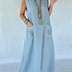 Women's Cozy Linen And Cotton Sleeveless Dress