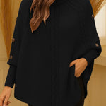 Women's Solid Color High-neck Casual Button-up Loose Knit Top