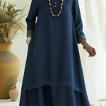 Casual Polo Collar Double-layered Hem Denim Dress