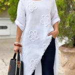 Floral Embroidered Loose-fitting Cotton Shirt Blouse