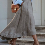 Elegant Irregular Hem Linen-cotton Blend Skirt
