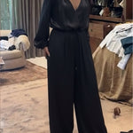 Cozy And Loose-fitting Satin Shirt And Wide-leg Pants Two-piece Set.