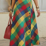 Colorful Palette Print Woolen Button-up Skirt