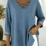 Casual Loose-fitting V-neck Denim Cotton Top