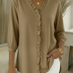 Casual Ruffled V-neck Cotton Top