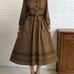 Women's Retro-style Print Shirt Collar Long Sleeve Casual Loose Cotton Dress