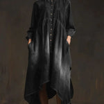 Women's Solid Color Shirt Collar Long-sleeved Casual Loose Cotton Dress