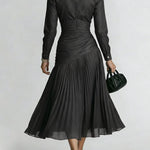 Elegant Patchwork Pleated Chiffon Denim Dress