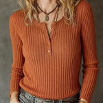 Women's Stretchy Knitted Cotton Henley Top
