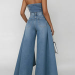 Women's Strapless Loose-fitting Wide-leg Denim Jumpsuit
