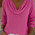 Cozy Cowl Collar Solid Color Stretch Sweater Top