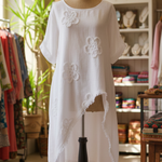 Floral Embroidered Loose-fitting Cotton Shirt Blouse