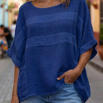 Women's Solid Color Round Neck 3/4 Sleeve Casual Loose Linen Top