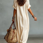 Loose-fitting V-neck Linen And Cotton Dress