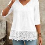Women's Casual V-neck Lace Trim Shirt