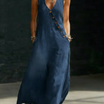 Minimalist Button-up V-neck Denim Dress