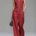 Women's Linen And Cotton Sleeveless Wide-leg Jumpsuit