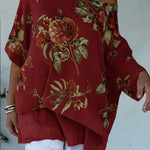 Loose And Cozy Floral Print Linen And Cotton Top