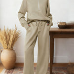 Women's Two-piece Set Half-zip Sweatshirt Wide-leg Pants Casual Suit.