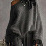 Women's Solid Color Stand-collar Long-sleeved Casual Loose Off-the-shoulder Sweater