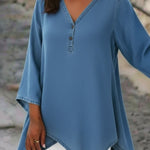 Elegant V-neck Button-up Denim Shirt