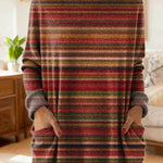 Women's Retro Stripes Art Print Casual Cotton Knitted Sweater