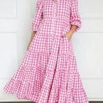 Women's Plaid Long-sleeved Cotton Dress