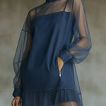 Fashionable Patchwork Organza Denim Mini Dress