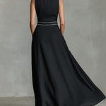 Women's Collared Sleeveless Casual Loose Long Cotton Linen Dress