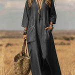 Casual V-neck Patch Pockets Denim Dress