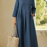 Elegant And Cozy Denim Cotton Dress