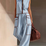 Casual Loose-fitting Color-blocked Workwear Jumpsuit