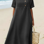 Casual Cozy Round-neck Loose-fitting 100% Cotton Denim Dress