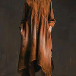 Women's Solid Color Shirt Collar Long-sleeved Casual Loose Cotton Dress