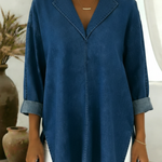 Casual And Cozy Collared Denim Cotton Top