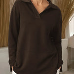 Women's Solid Color V-neck Long-sleeved Casual Loose Sweatshirt