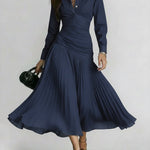 Elegant Patchwork Pleated Chiffon Denim Dress