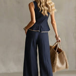 Women's Slim-fit Linen And Cotton Vest And Trousers Two-piece Set