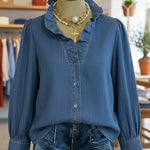 Romantic Ruffled Collar Denim Shirt