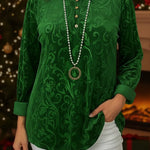 Elegant Button-down Velvet Loose-fitting Shirt Top