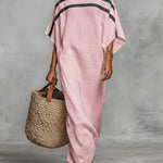 Off-the-shoulder, Straight-neck Linen And Cotton Dress