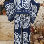 Bohemian Casual Printed Linen Top And Pants Two-piece Set