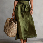 Minimalist Elegant Button-up Shirt And Tie-waist Skirt Two-piece Set