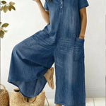 Women's Loose-fitting Casual Short-sleeved Denim Jumpsuit