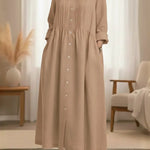 Women's Peter Pan Collar Long-sleeved Cotton And Linen Dress